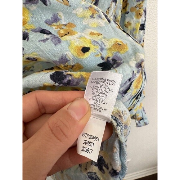 J Jill Love Linen Floral Tunic Top Button Down Blue 3/4 Sleeve Women's Large - Picture 7 of 9